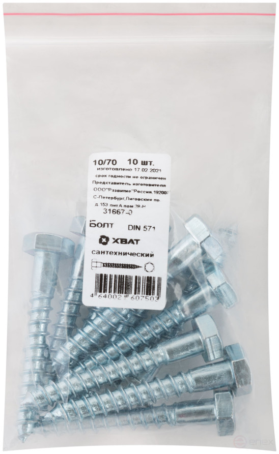Sanitary bolt DIN 571 10/70 (packing 10 pcs)
