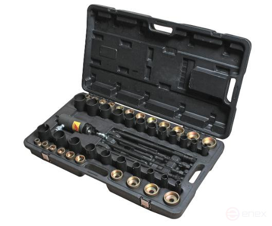 A set of hydraulic-powered silent block pullers in a JTC case