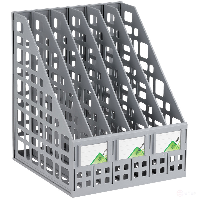 Лоток для бумаг вертикальный СТАММ, сборный, 6 отделений, серый