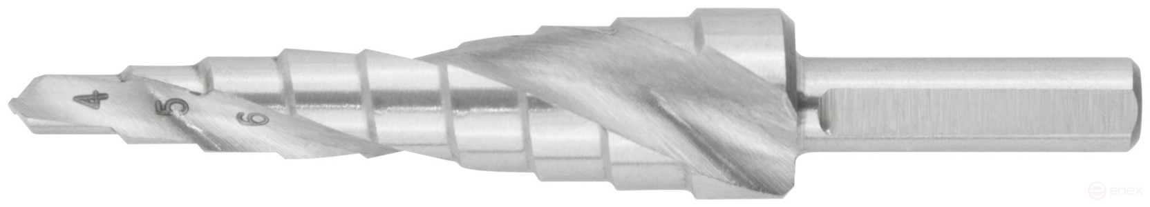 HSS step drill for metal, spiral profile, 9 steps, 4-12 mm