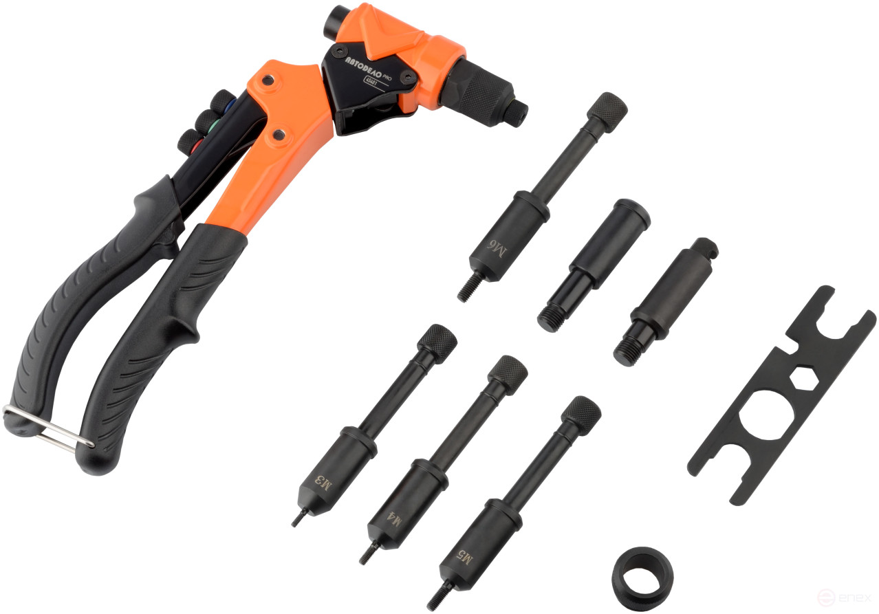 Rotary riveter for exhaust (2.4-6.4mm) and threaded (M3-M6) rivets Avtodor PRO 45401
