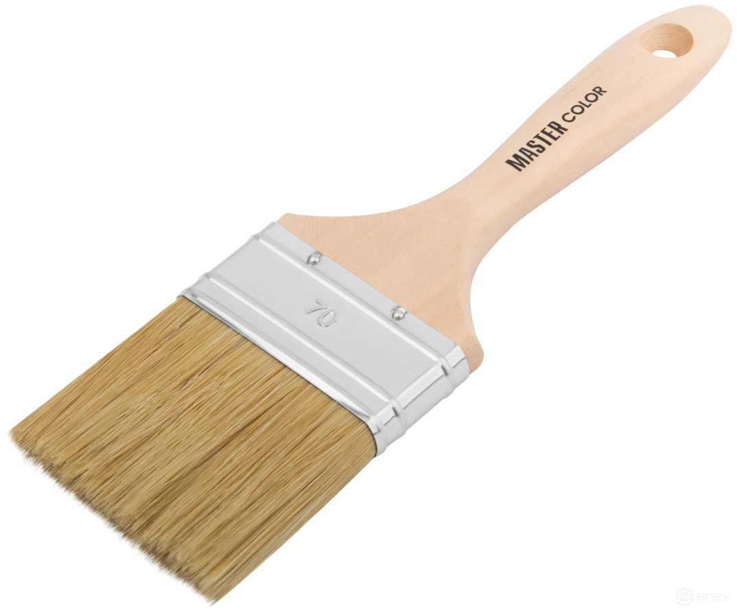 The brush is fluted, thick. 18 mm, 50% PBT/50% light natural. bristles, stainless steel. crimp, width 70 mm