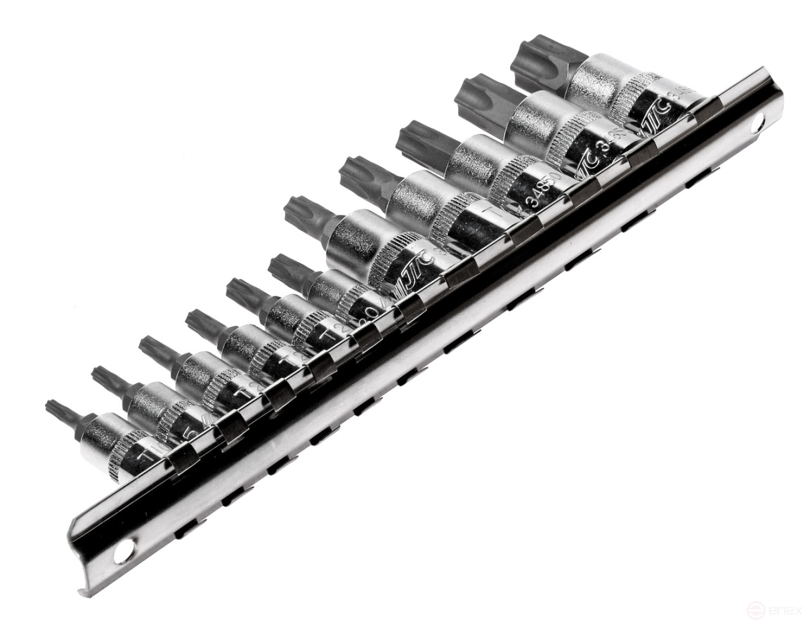Набор головок торцевых 1/4"-3/8" TORX Т10Н-Т60Н с отверстием 11 предметов JTC
