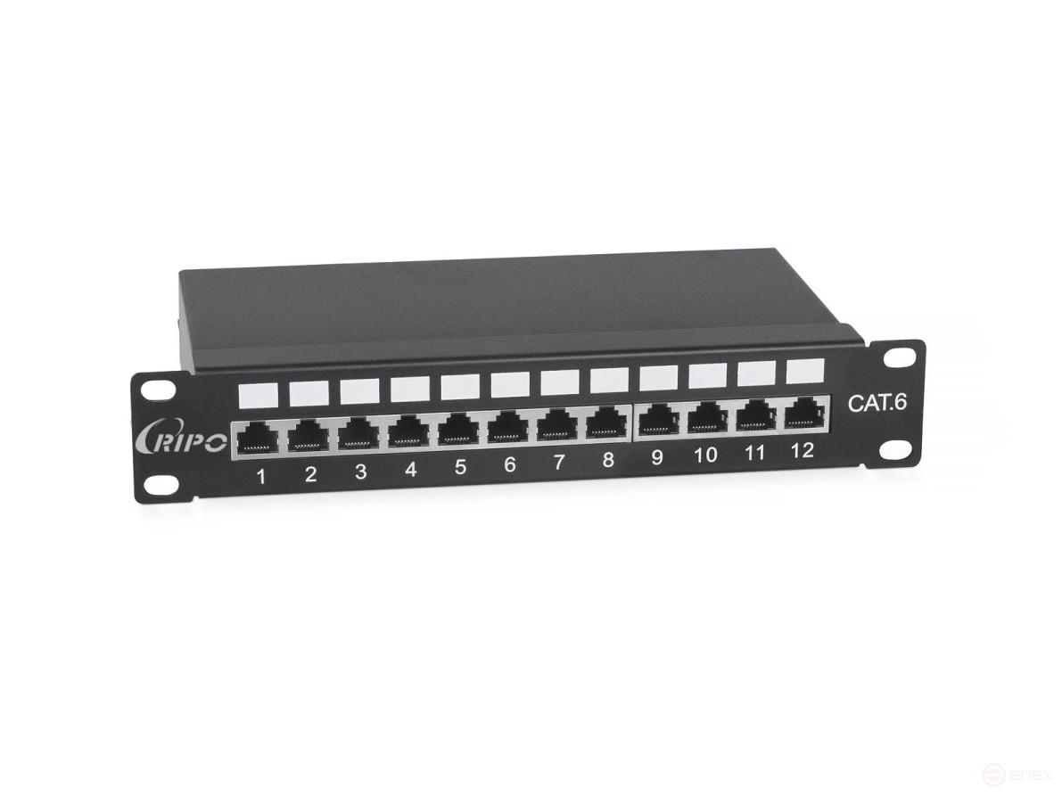 Патч-панель Ripo 10", установочный размер 236 мм, 12 портов RJ-45 полностью экранированная