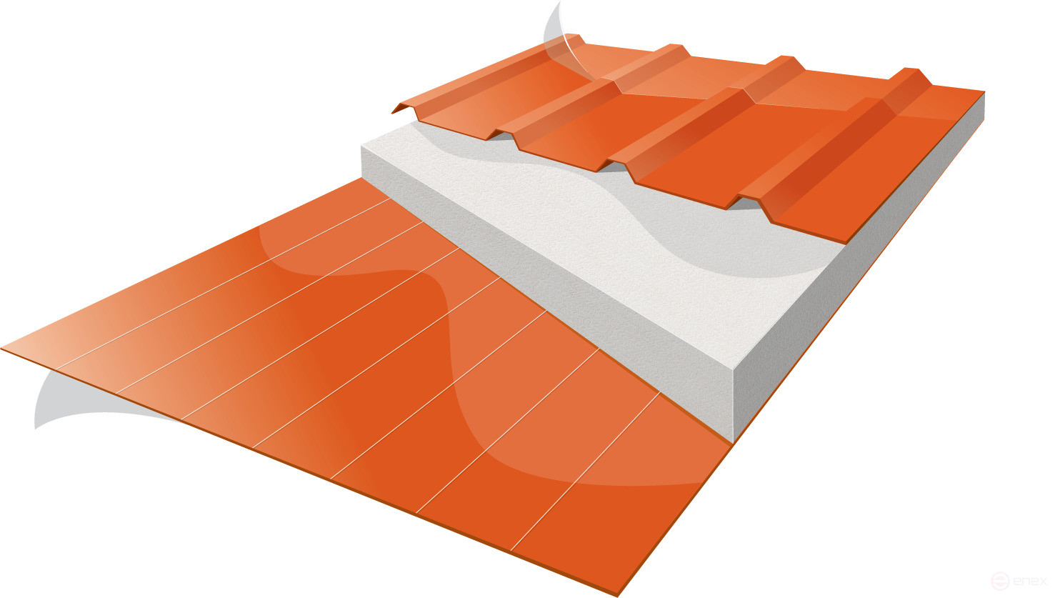 Roofing sandwich panels with expanded polystyrene according to TU, width 1000 mm, metal thickness 0.45 mm, RAL 9003, panel thickness 100 mm, 1 m2