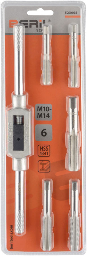 Набор метчиков с воротком М10-М14 (5шт/блистер) BERIL