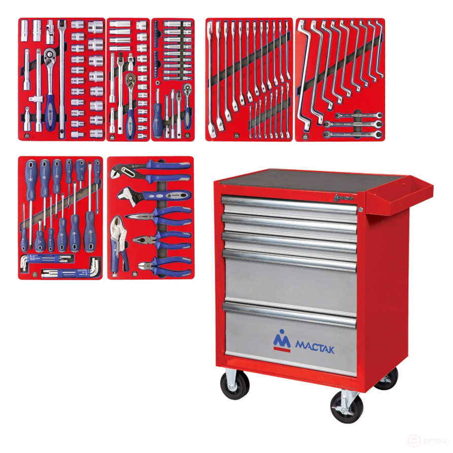 Set of tools "START" in a red cart, 161 items MASTER 52-05161R