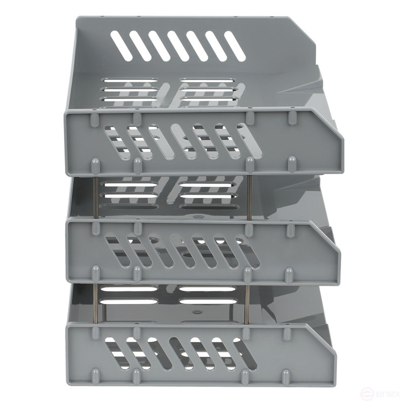 Paper tray horizontal STAMM "City", set of 3 pcs., on the met. rods, wide loading, grey