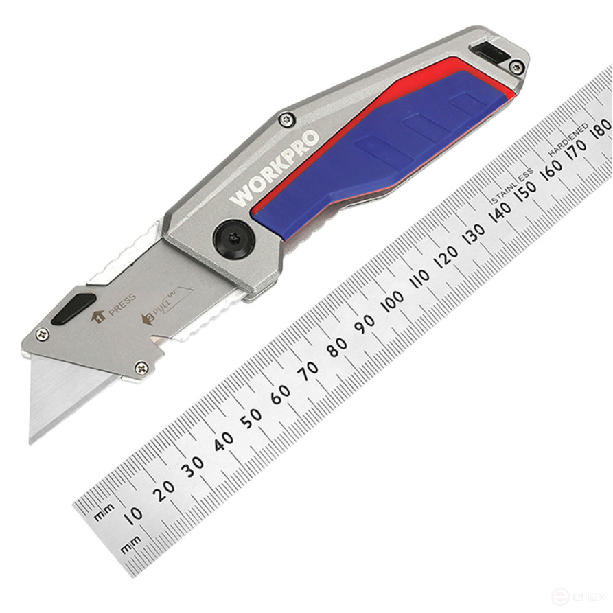 Universal Folding Aluminum Knife with Interchangeable Blades WP211012 WORKPRO