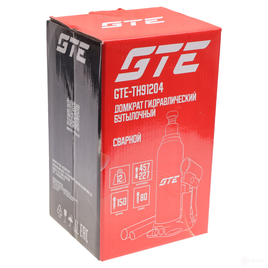 Домкрат бутылочный 12т 227-457мм GTE