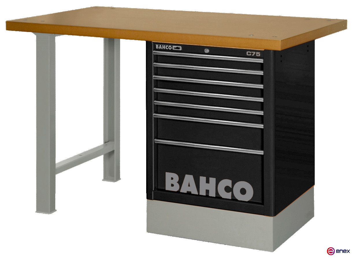 Heavy-duty workbench, MDF table top with 2 legs and 7 drawers in red 1800 mm x 750 mm x 1030 mm