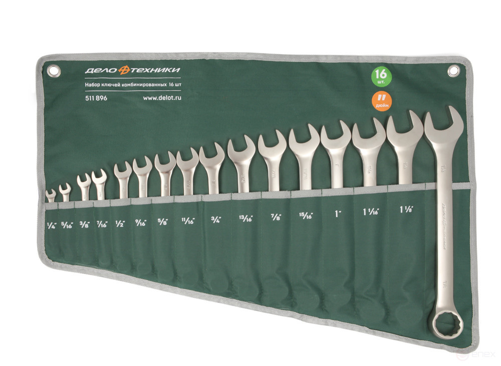 Набор ключей комбинированных дюймовых 16 шт. (1/4, 5/16, 3/8, 7/16, 1/2, 9/16, 5/8, 11/16, 3/4, 13/16, 7/8, 15/16, 1, 1-1/16, 1-1/8, 1-1/4), планшет тетрон