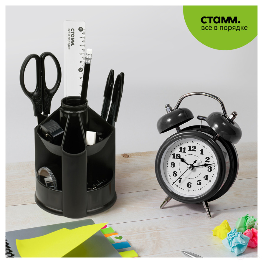 Настольная подставка СТАММ "Mini Desk", пластиковая, вращающаяся, черная