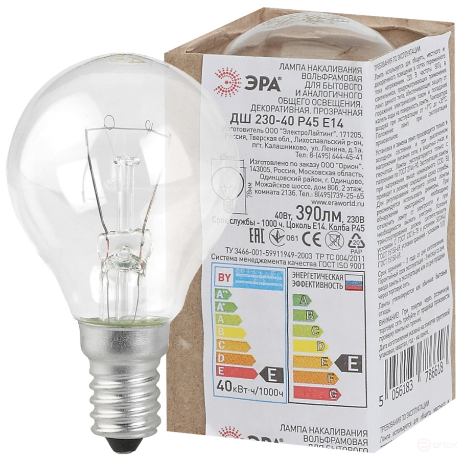 DS 230-40-3 ERA P45 40W E14 / E14 230V bulb transparent in corrugation