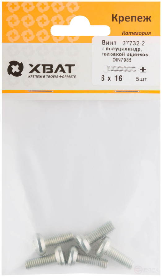 A semi-cylindrical screw. a head with a full thread of pins. DIN 7985 6x16 5 pcs.(packing)