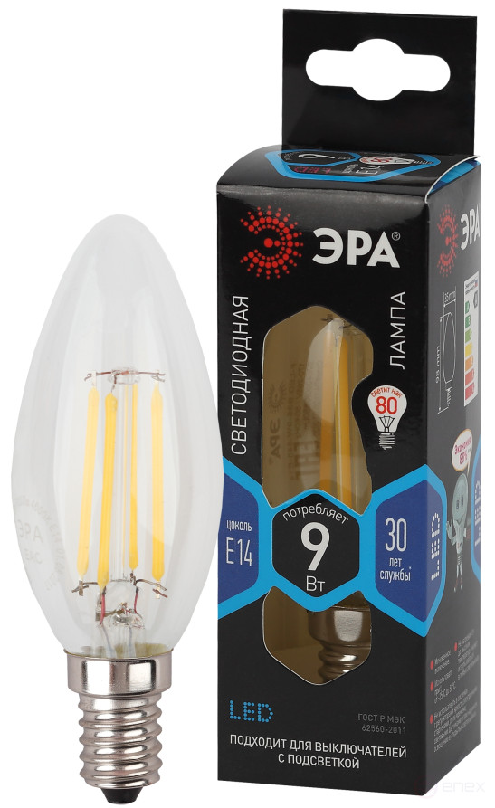 LED ERA Lamp F-LED B35-9w-840-E14 9W Filament Candle Neutral White Light E14