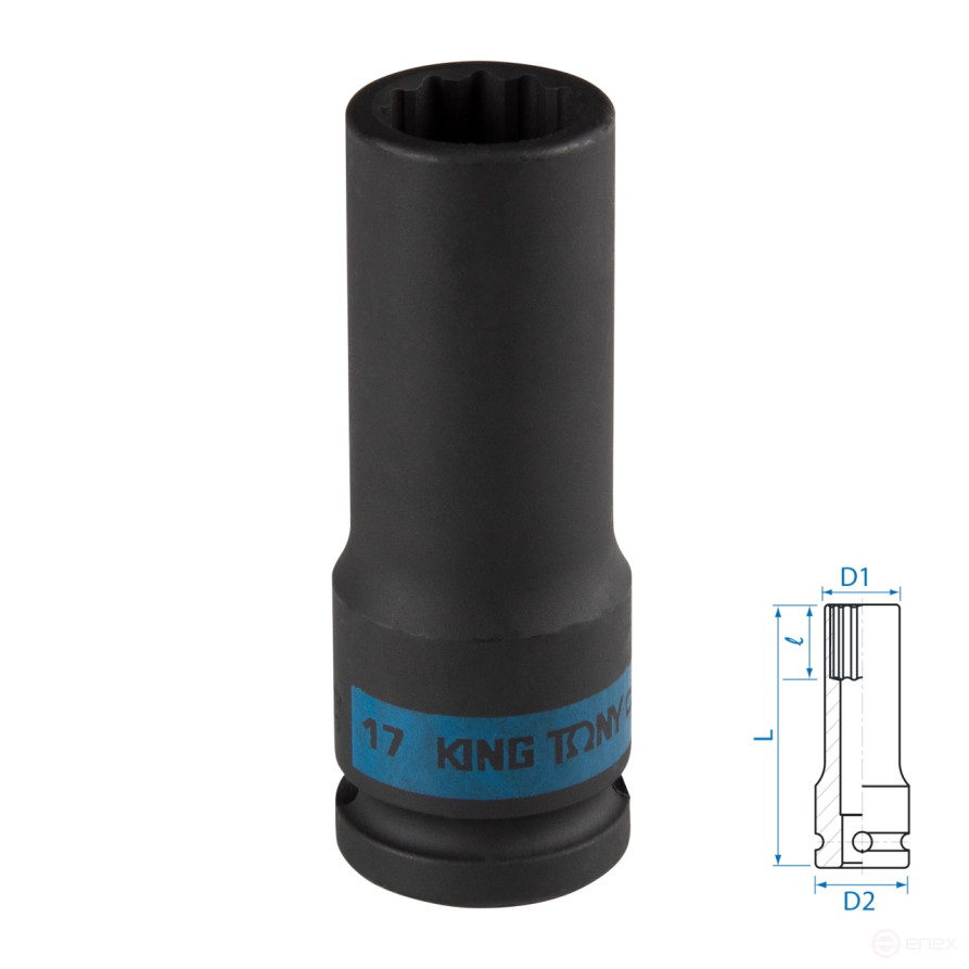 Головка торцевая ударная глубокая двенадцатигранная 1/2", 17 мм KING TONY 443017M