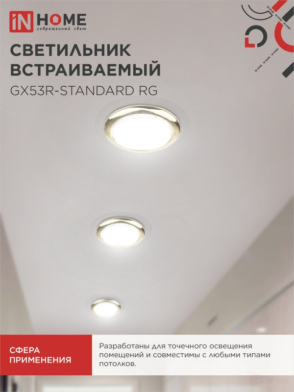 Светильник встраиваемый GX53R-standard RG-10PACK металл под лампу GX53 230В золото (10 шт./упак.) IN HOME