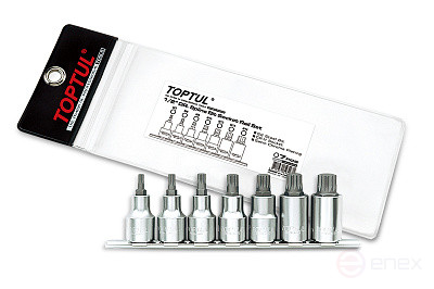 Набор торцевых головок 1/2" Spline 1/2" M5-M16 L=55 мм на планке 7 предметов TOPTUL