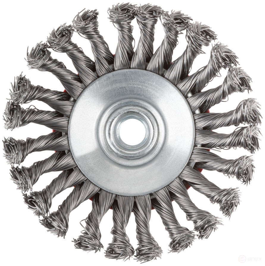 Корщетка-колесо с наклоном, гайка М14, стальная витая проволока 125 мм