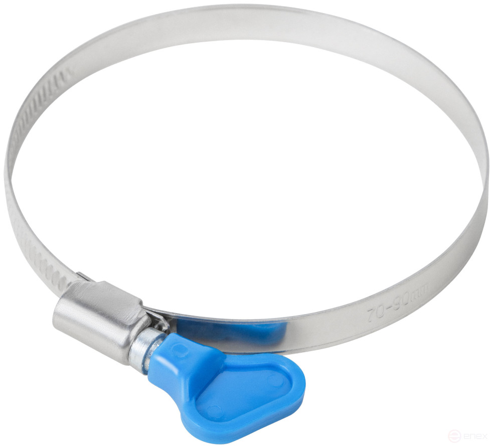 Knurled crimping clamp with key, 9 mm wide, stainless steelsteel 70-90 mm