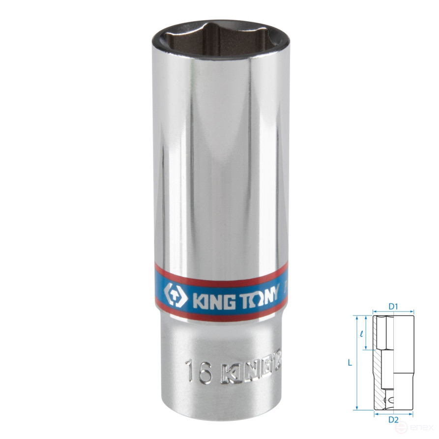 Головка торцевая глубокая шестигранная 3/8", 16 мм KING TONY 323516M