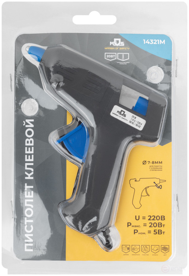 Пистолет клеевой д. 7 мм, 5 Вт (20 Вт )