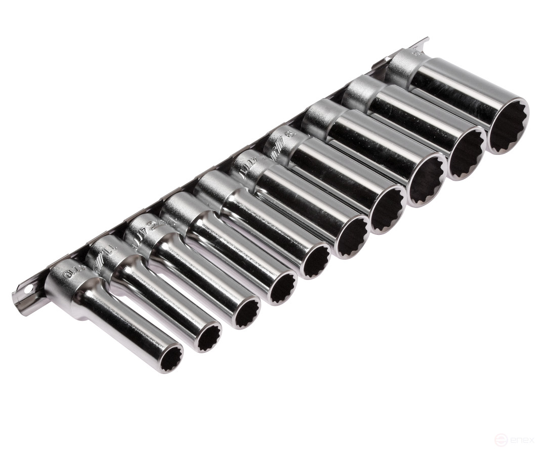 Набор головок торцевых глубоких 12-гранных 1/2" 10-24мм, длина 76мм 10 предметов JTC /1