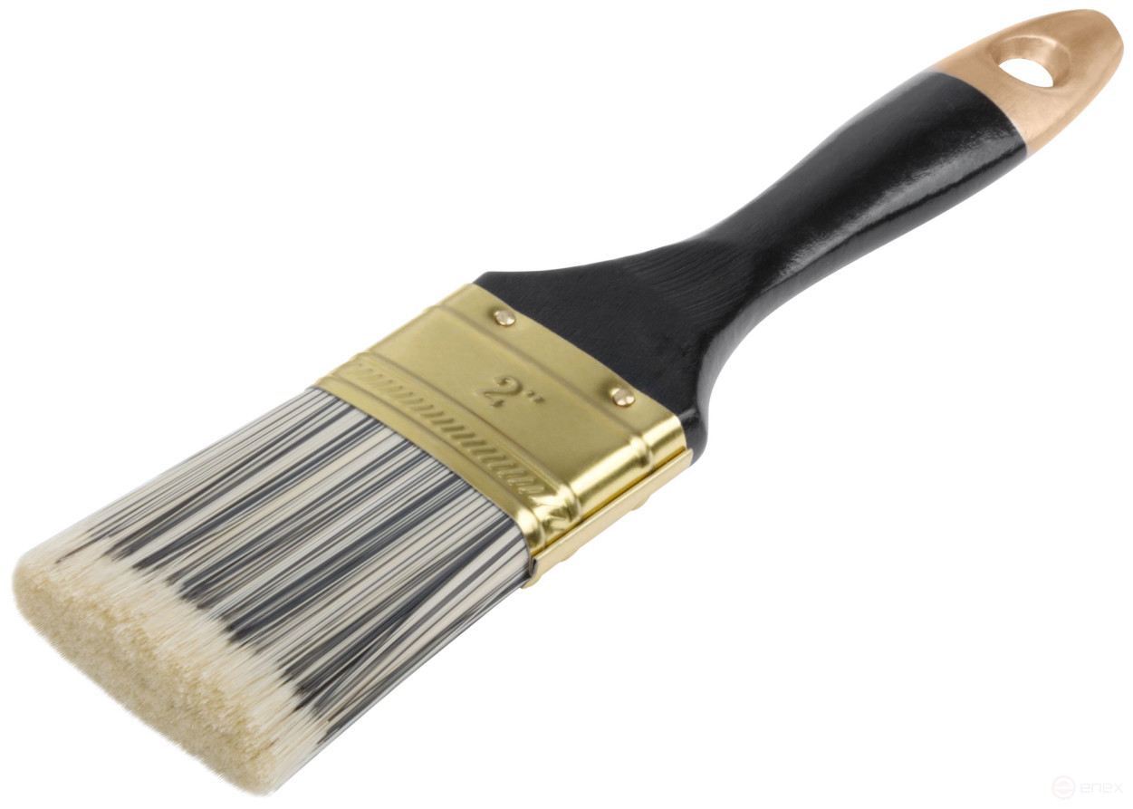 Кисть флейцевая "Стайл", искусственная черно-белая щетина, деревянная ручка 2" (50 мм)
