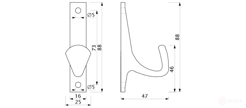 Hook metal one-horn metal DELTA black AKS