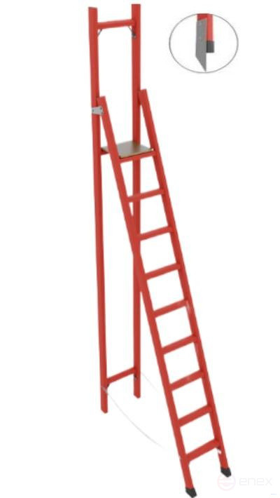 SSV-3.1TM fiberglass stepladder with vertical support, Telecom, metal ends (Soft ground), h=3370mm, h of the working platform=2200mm, steps.9