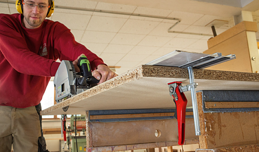 GTR16S6H Струбцина цельностальная настольная 160/60, 2.4 кН, фиксированная скоба для пазов 12x8, для фиксации направляющих Festool и пр.