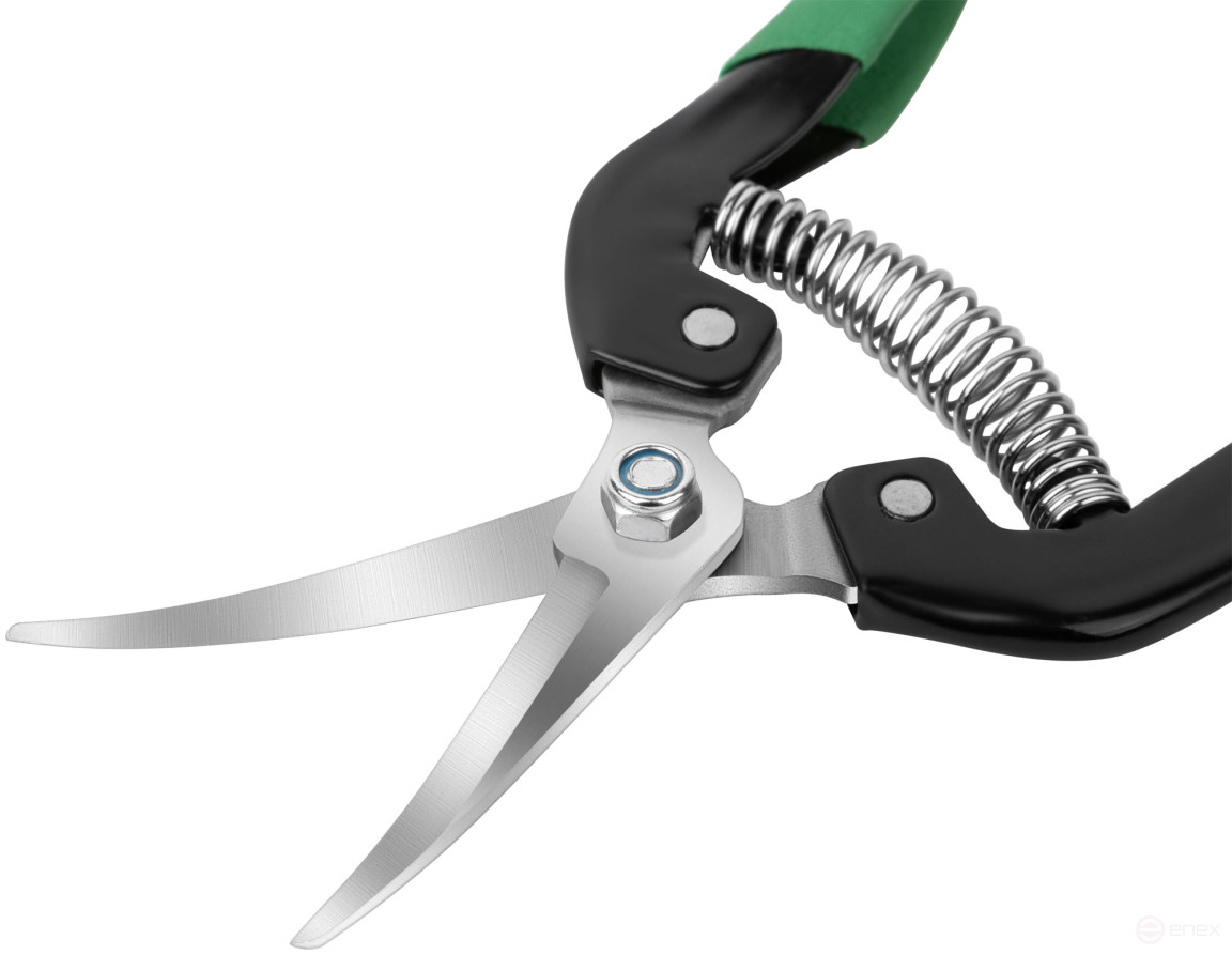 Секатор садовый, режущие кромки внахлест, изогнутые лезвия нерж. сталь, ПВХ накладки на ручки 190 мм