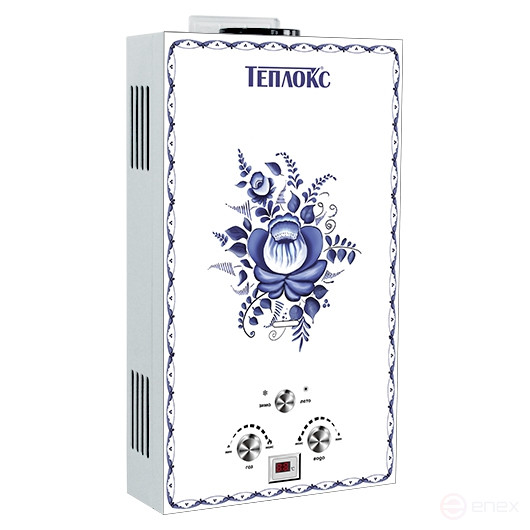 ГПВС-10 (ГПВС-10-ГЖ1), Газовый проточный водонагреватель ТЕПЛОКС, 20 кВт, расход 10 л/мин., со стеклом ПС-Гжель1