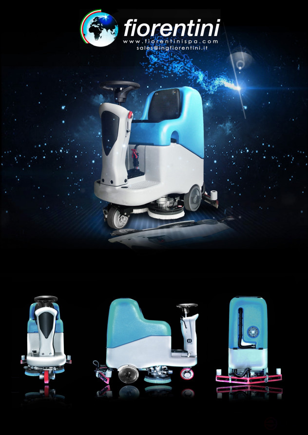 Battery-powered scrubbing machine with an operator