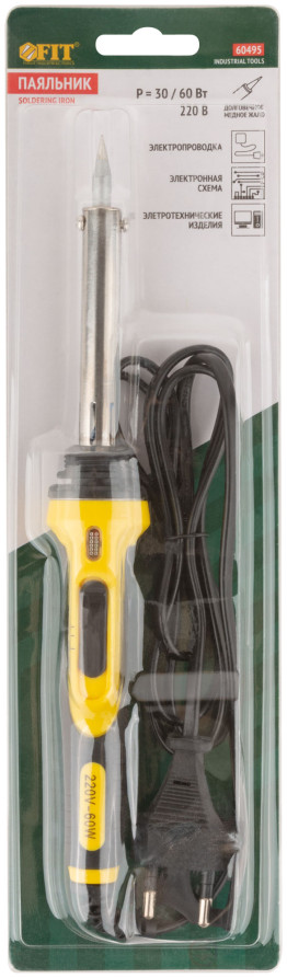 220 V soldering iron, 2 operating modes, stand, switch, rubberized handle, cone tip, 30W / 60W