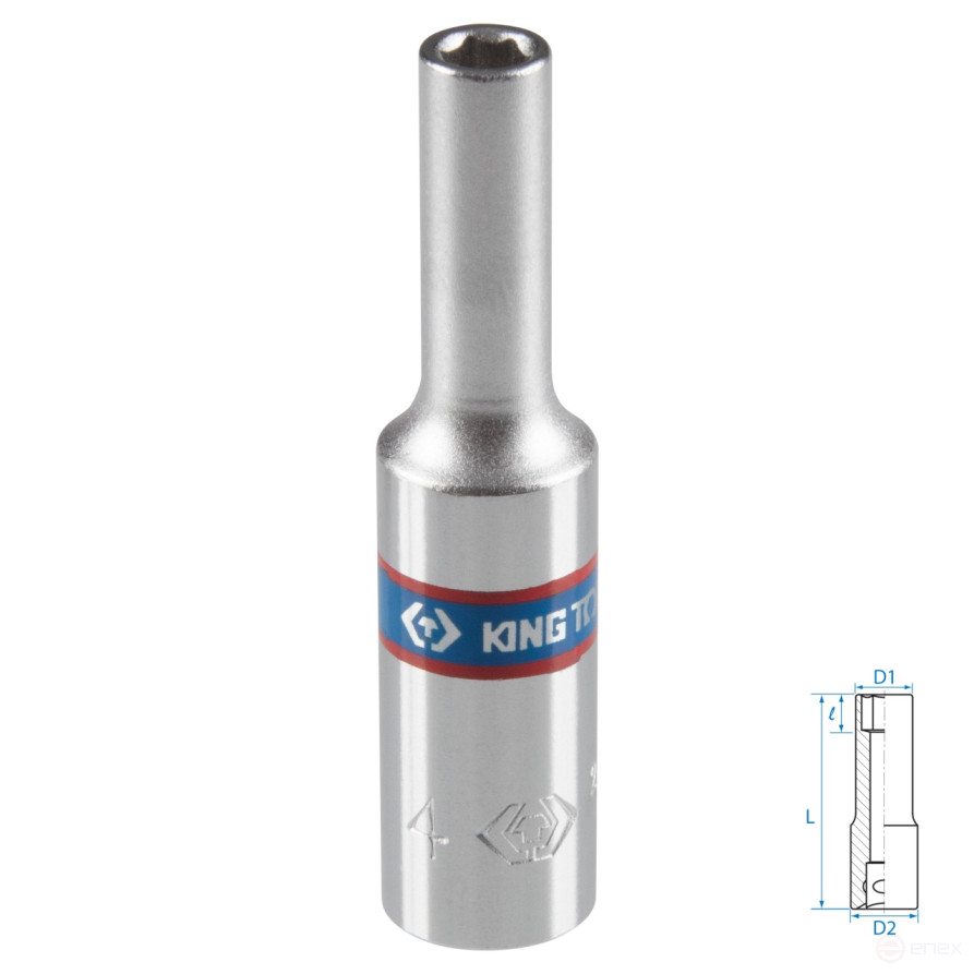 Головка торцевая глубокая шестигранная 1/4", 4 мм KING TONY 223504M