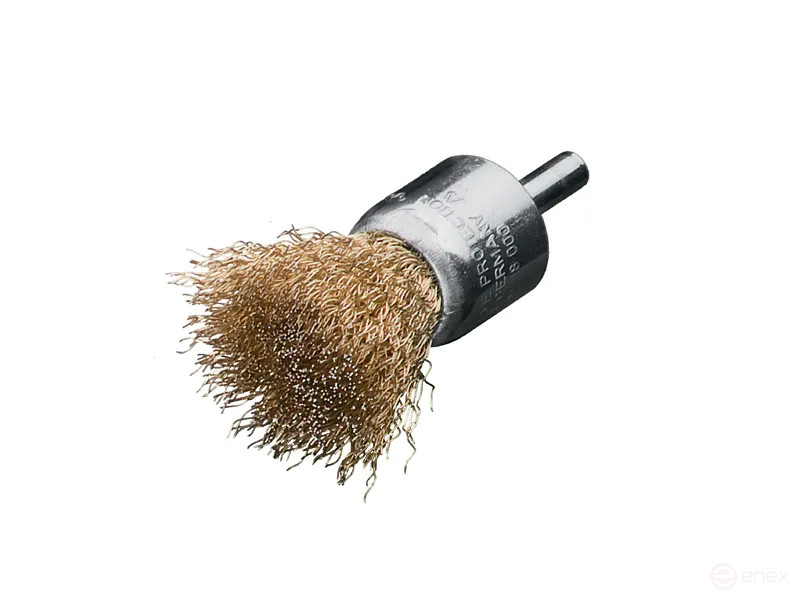 Щетка кисть гофрированная, Д17 мм, хвостовик 6 мм, длина 65 мм, латунированная гофрированная проволока STM 0,25 мм, длина рабочей части 22 мм