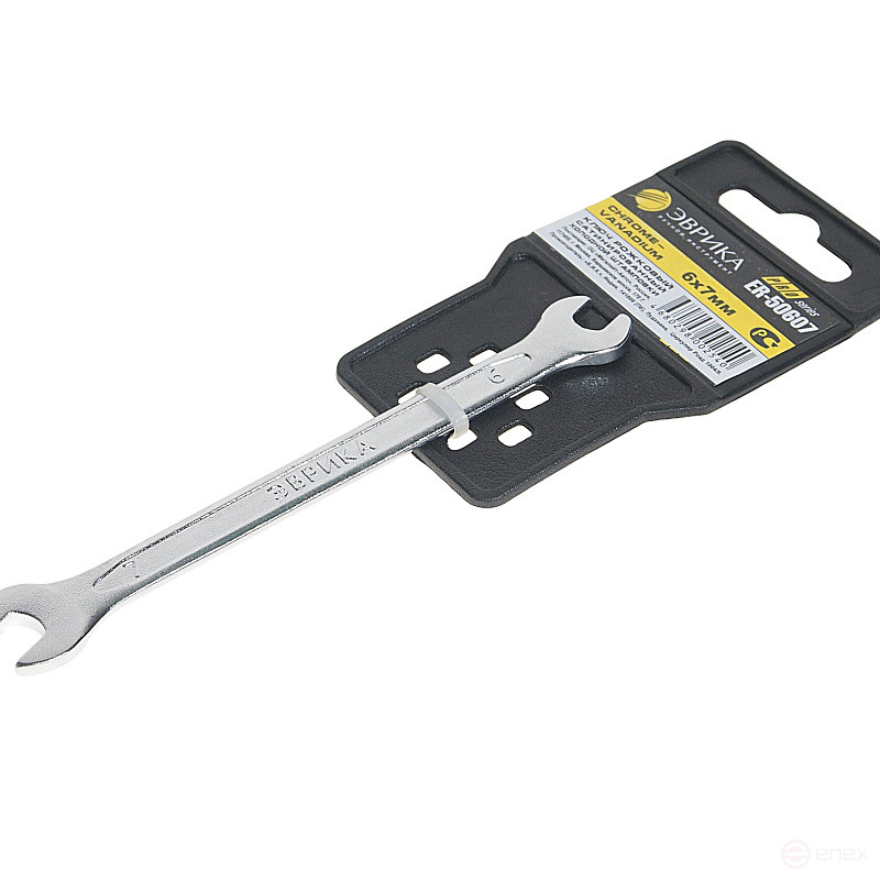 Ключ рожковый 6x7мм ER-50607 (Chrome vanadium) на держателе PRO ЭВРИКА 1/25/300