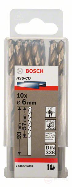 Свёрла по металлу HSS-Co , DIN 338 6 x 57 x 93 mm, 2608585889