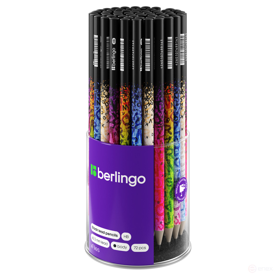 Карандаш ч/г Berlingo "xFiles" HB, круглый, заточен., ассорти
