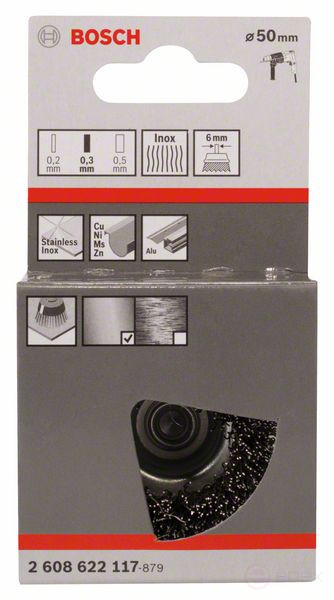 Cup brush with stainless steel wavy wire, 50x0.3 mm 50 mm, 0.3 mm