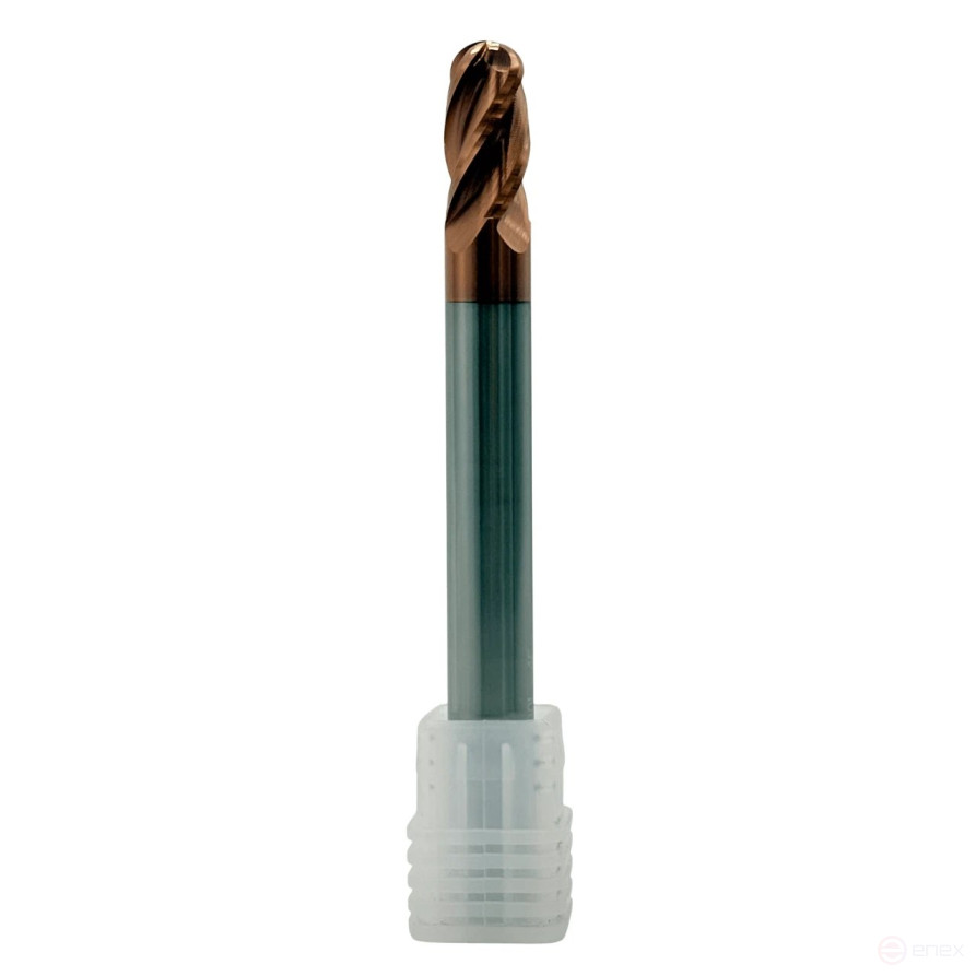 Spherical carbide milling cutter c/x f 10x20x100 mm z=4 on steel, coated with TiXCo, HRC 55 TORNERI T026308