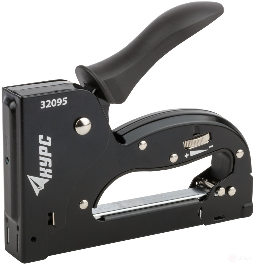 Степлер для узких скоб "тип 53" 4-14 мм, с регулир. силы удара, метал.черный корпус, прорезин.рычаг