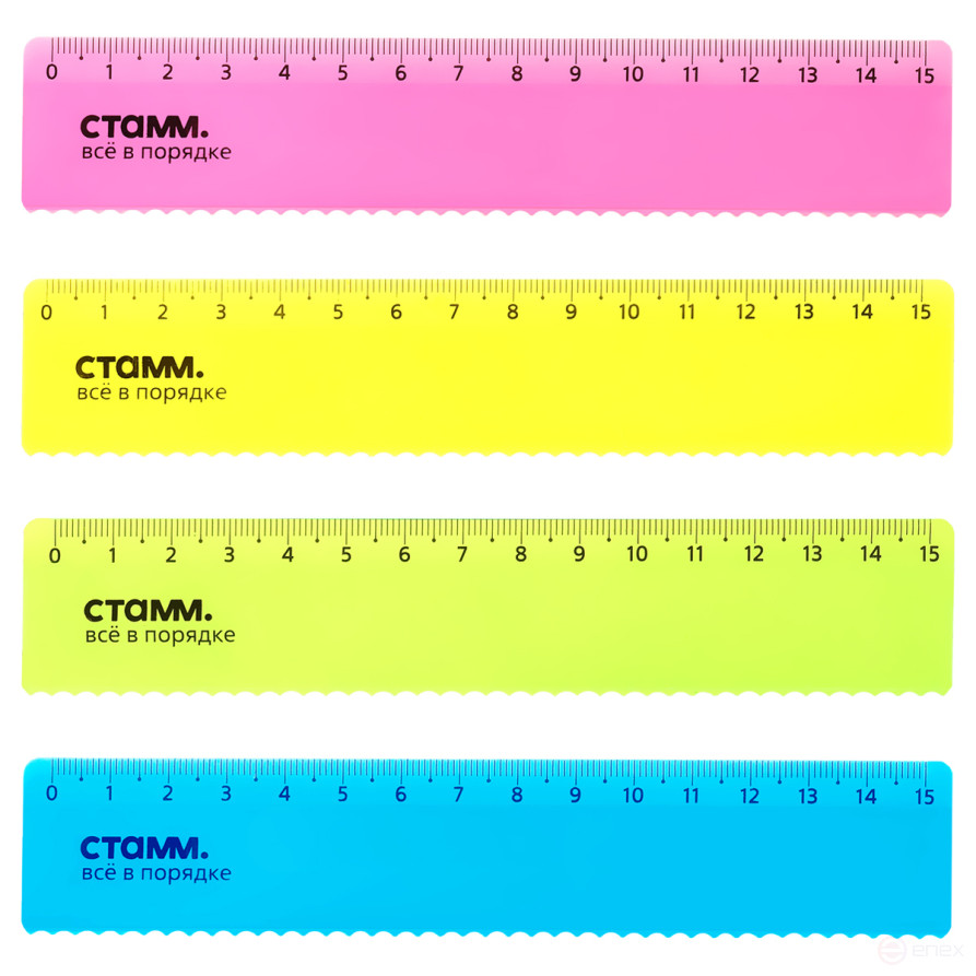 15cm STAMM ruler, plastic, with wavy edge, transparent, neon colors, assorted, European weight