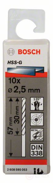 Свёрла по металлу HSS-G, DIN 338 2,5 x 30 x 57 mm, 2608595053