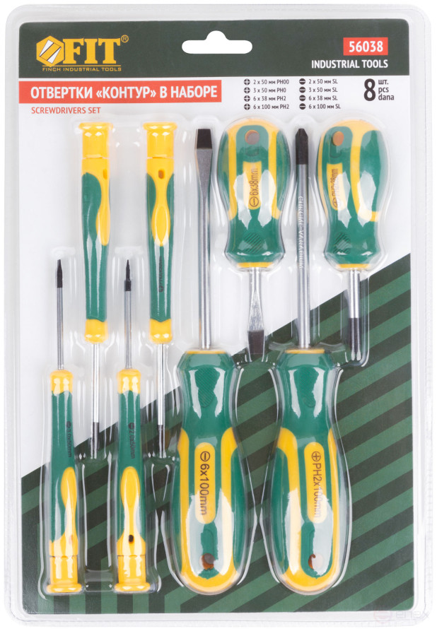 Отвертки "Контур", CrV сталь, прорезиненные ручки, 4 шт. + отвертки для точных работ 4 шт., блистер, набор 8 шт.