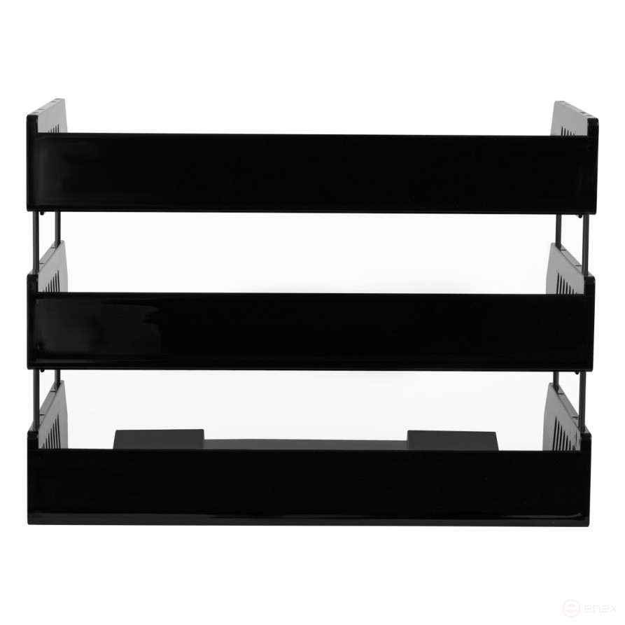 Лоток для бумаг горизонтальный СТАММ "Сити", набор 3шт., на мет. стержнях, широкая загрузка, черный