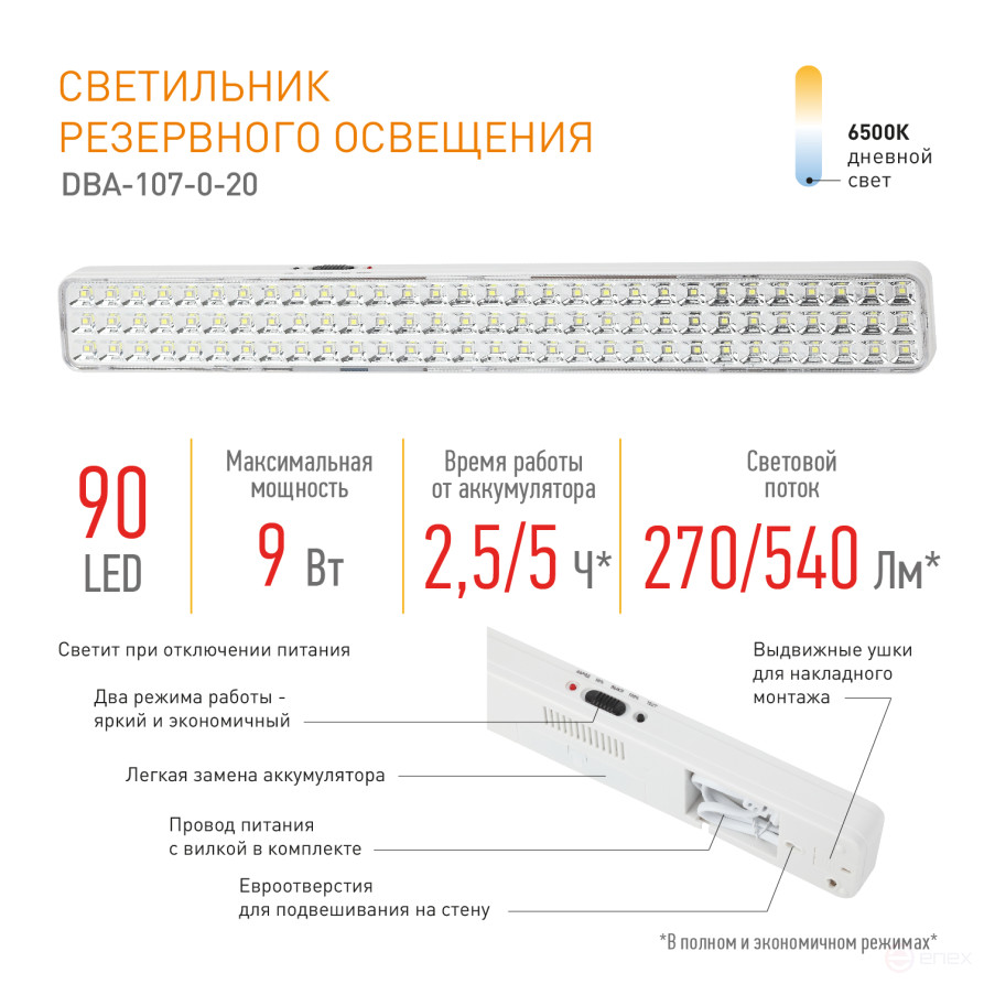 Аварийный светильник светодиодный ЭРА DBA-107-0-20 непостоянный 90LED 4ч IP20