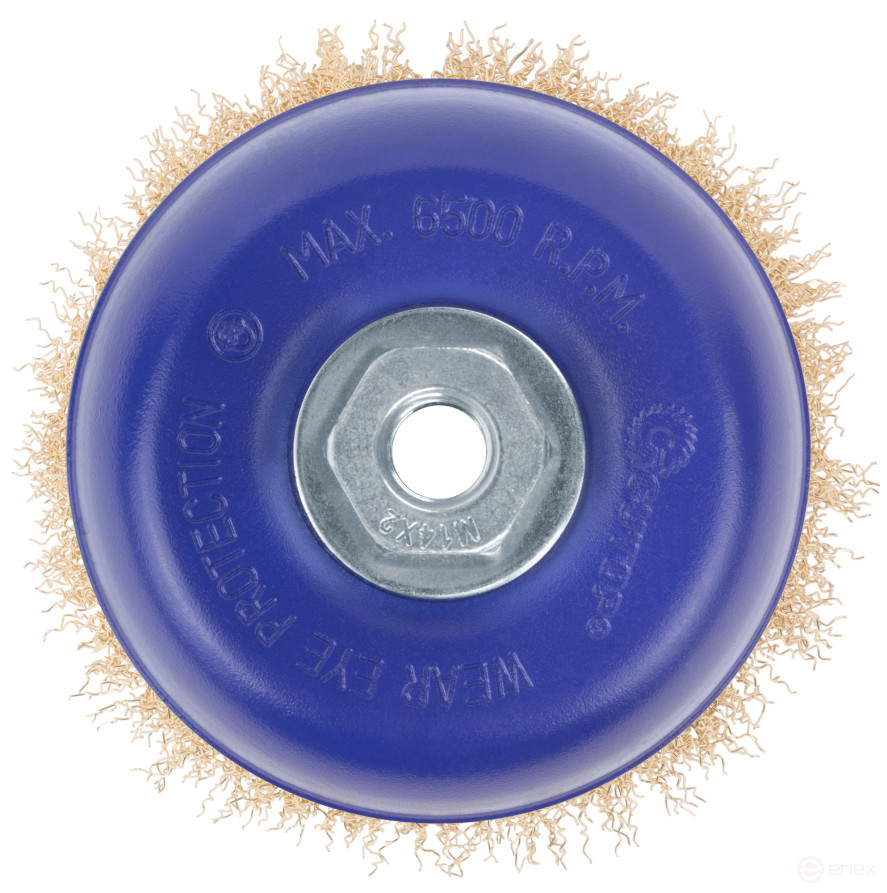 Щетка для УШМ, М14, тип "Чашка", латун. витая проволока 0,3 мм, 125 мм, блистер, CUTOP Profi